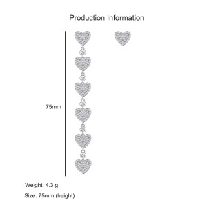 925 Sterling Silver Asymmetric Heart Tassel Stud Earring 40200565 925 Sterling Silver Asymmetric Heart Tassel Stud Earring 40200565