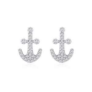 925 Sterling Silver Nautical Anchor Zircon Stud Earring 40200566 925 Sterling Silver Nautical Anchor Zircon Stud Earring 40200566