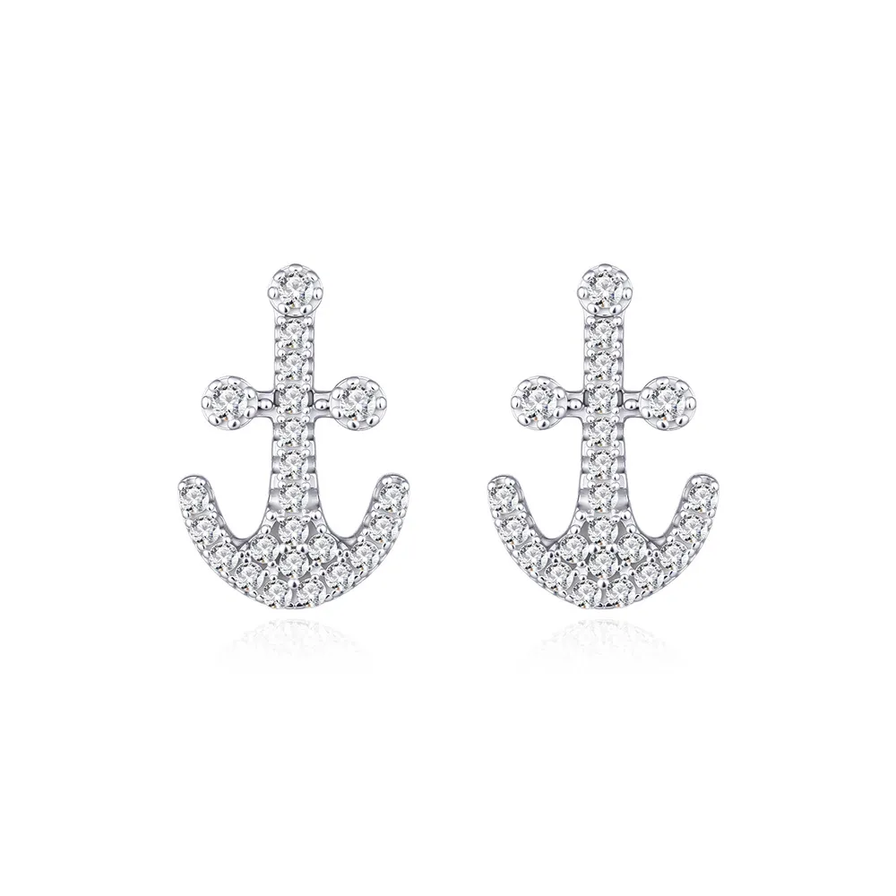 925 Sterling Silver Nautical Anchor Zircon Stud Earring 40200566 925 Sterling Silver Nautical Anchor Zircon Stud Earring 40200566