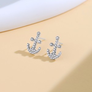 925 Sterling Silver Nautical Anchor Zircon Stud Earring 40200566 925 Sterling Silver Nautical Anchor Zircon Stud Earring 40200566