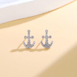 925 Sterling Silver Nautical Anchor Zircon Stud Earring 40200566 925 Sterling Silver Nautical Anchor Zircon Stud Earring 40200566