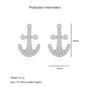 925 Sterling Silver Nautical Anchor Zircon Stud Earring 40200566 925 Sterling Silver Nautical Anchor Zircon Stud Earring 40200566