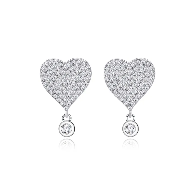 925 Sterling Silver Heart Zircon Drop Stud Earring 40200567
