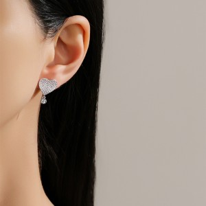 925 Sterling Silver Heart Zircon Drop Stud Earring 40200567 925 Sterling Silver Heart Zircon Drop Stud Earring 40200567