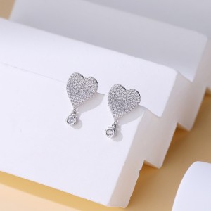 925 Sterling Silver Heart Zircon Drop Stud Earring 40200567 925 Sterling Silver Heart Zircon Drop Stud Earring 40200567