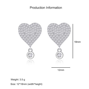 925 Sterling Silver Heart Zircon Drop Stud Earring 40200567 925 Sterling Silver Heart Zircon Drop Stud Earring 40200567