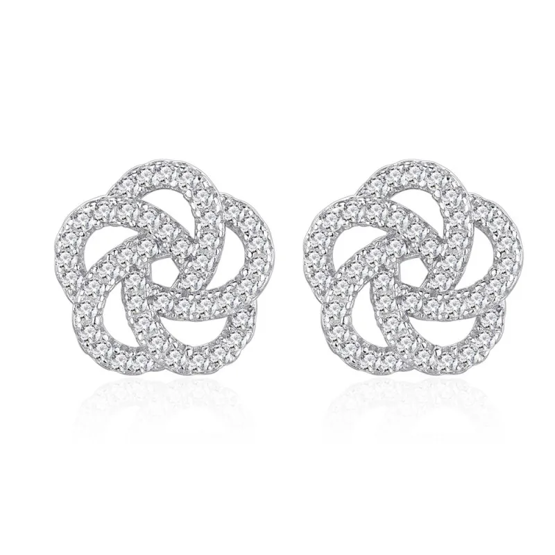 925 Sterling Silver Camellia Pave Zircon Stud Earring 40200568