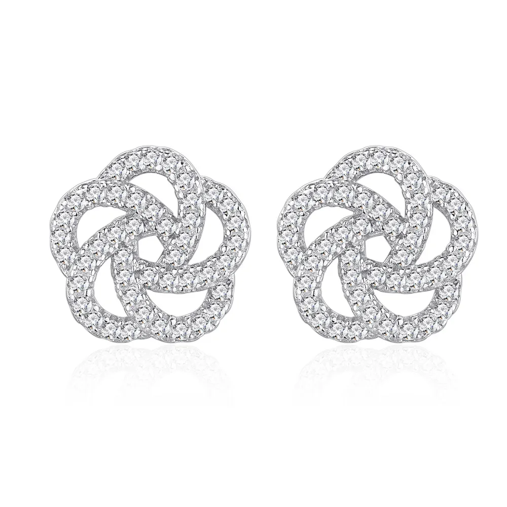 925 Sterling Silver Camellia Pave Zircon Stud Earring 40200568 925 Sterling Silver Camellia Pave Zircon Stud Earring 40200568