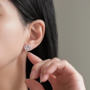 925 Sterling Silver Camellia Pave Zircon Stud Earring 40200568 925 Sterling Silver Camellia Pave Zircon Stud Earring 40200568