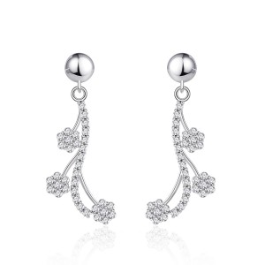 925 Sterling Silver Flower Tassel Zircon Stud Earring 40200570 925 Sterling Silver Flower Tassel Zircon Stud Earring 40200570