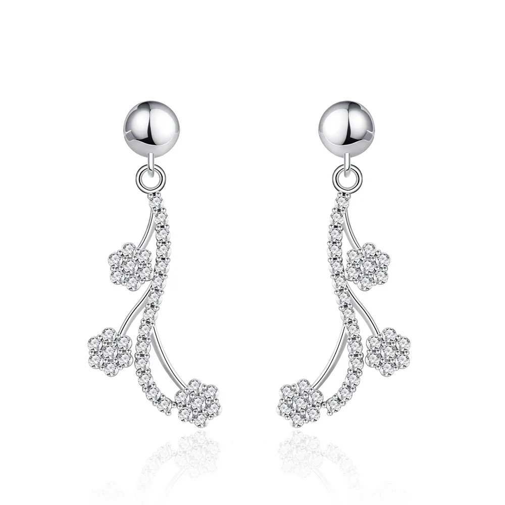 925 Sterling Silver Flower Tassel Zircon Stud Earring 40200570 925 Sterling Silver Flower Tassel Zircon Stud Earring 40200570