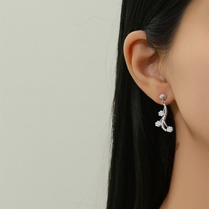925 Sterling Silver Flower Tassel Zircon Stud Earring 40200570 925 Sterling Silver Flower Tassel Zircon Stud Earring 40200570