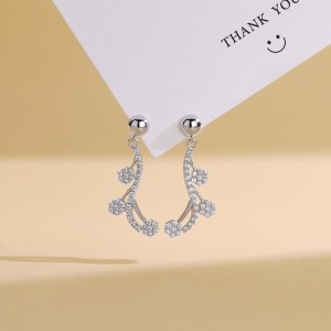 925 Sterling Silver Flower Tassel Zircon Stud Earring 40200570 925 Sterling Silver Flower Tassel Zircon Stud Earring 40200570