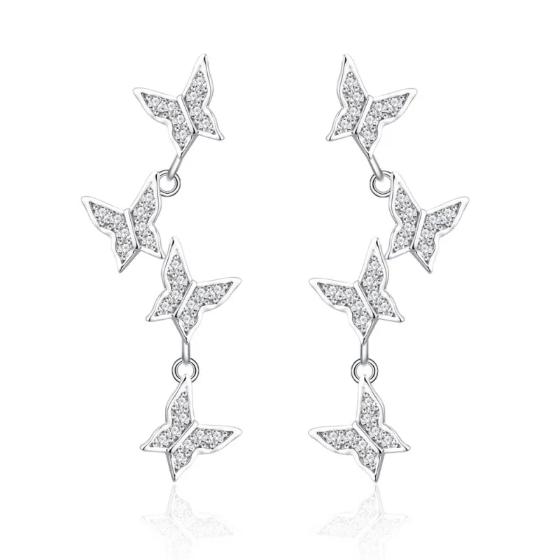 925 Sterling Silver Butterfly Tassel Zircon Stud Earring 40200571