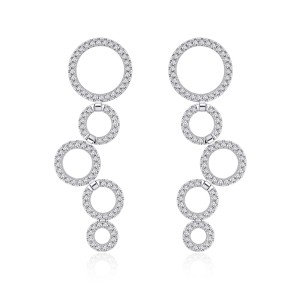 925 Sterling Silver Long Tassel Zircon Circle Stud Earring 40200573