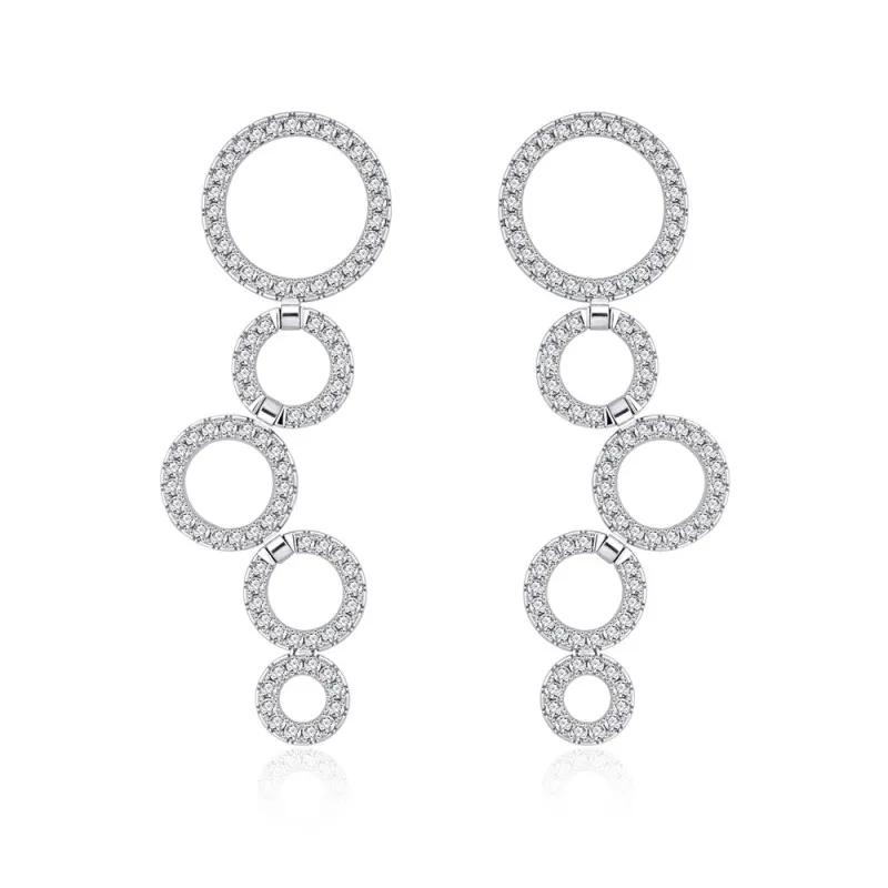 925 Sterling Silver Long Tassel Zircon Circle Stud Earring 40200573