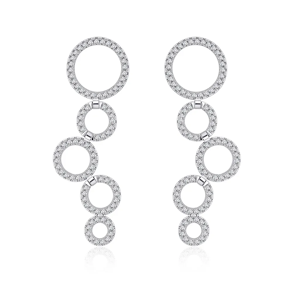 925 Sterling Silver Long Tassel Zircon Circle Stud Earring 40200573
