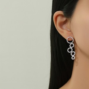 925 Sterling Silver Long Tassel Zircon Circle Stud Earring 40200573