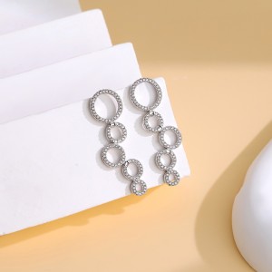 925 Sterling Silver Long Tassel Zircon Circle Stud Earring 40200573