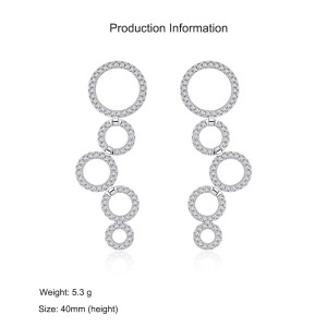 925 Sterling Silver Long Tassel Zircon Circle Stud Earring 40200573
