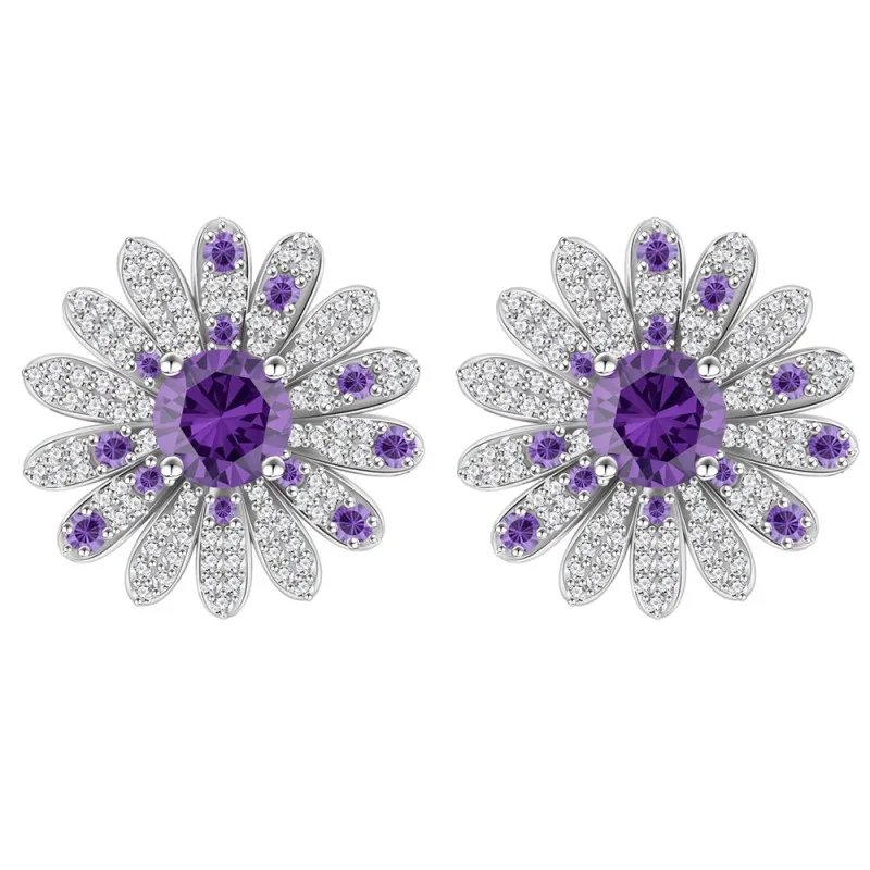 925 Sterling Silver Purple Zircon Daisy Earring 40200574