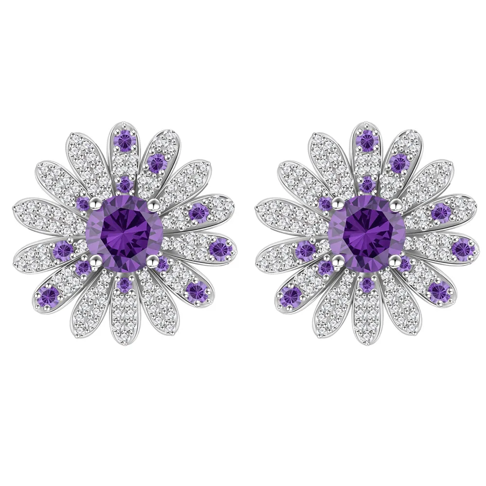 925 Sterling Silver Purple Zircon Daisy Earring 40200574 925 Sterling Silver Purple Zircon Daisy Earring 40200574