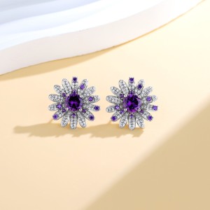 925 Sterling Silver Purple Zircon Daisy Earring 40200574 925 Sterling Silver Purple Zircon Daisy Earring 40200574