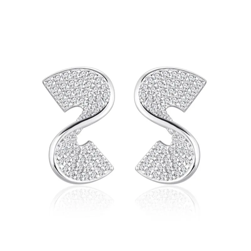 925 Sterling Silver S-Shaped Zircon Stud Earring 40200575