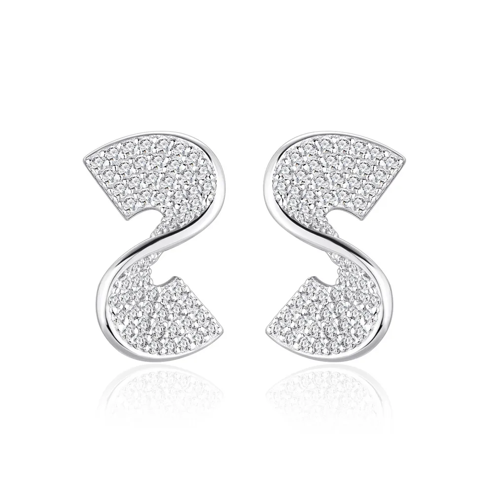 925 Sterling Silver S-Shaped Zircon Stud Earring 40200575 925 Sterling Silver S-Shaped Zircon Stud Earring 40200575