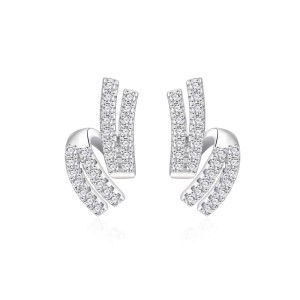 925 Sterling Silver Double Row Zircon Stud Earring 40200576 925 Sterling Silver Double Row Zircon Stud Earring 40200576