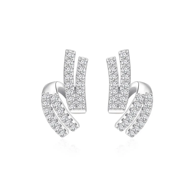 925 Sterling Silver Double Row Zircon Stud Earring 40200576