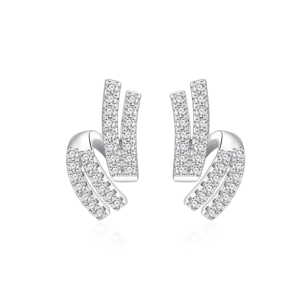 925 Sterling Silver Double Row Zircon Stud Earring 40200576 925 Sterling Silver Double Row Zircon Stud Earring 40200576