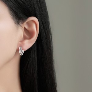 925 Sterling Silver Double Row Zircon Stud Earring 40200576 925 Sterling Silver Double Row Zircon Stud Earring 40200576