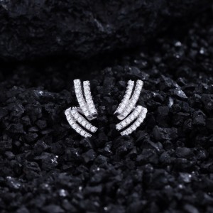 925 Sterling Silver Double Row Zircon Stud Earring 40200576 925 Sterling Silver Double Row Zircon Stud Earring 40200576
