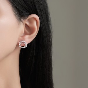 925 Sterling Silver Crossed Heart Zircon Stud Earring 40200577