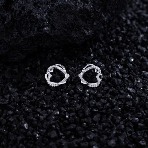 925 Sterling Silver Crossed Heart Zircon Stud Earring 40200577