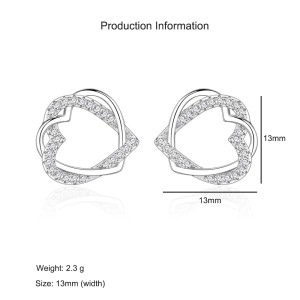 925 Sterling Silver Crossed Heart Zircon Stud Earring 40200577