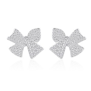 925 Sterling Silver Bowknot Zircon Stud Earring 40200578 925 Sterling Silver Bowknot Zircon Stud Earring 40200578