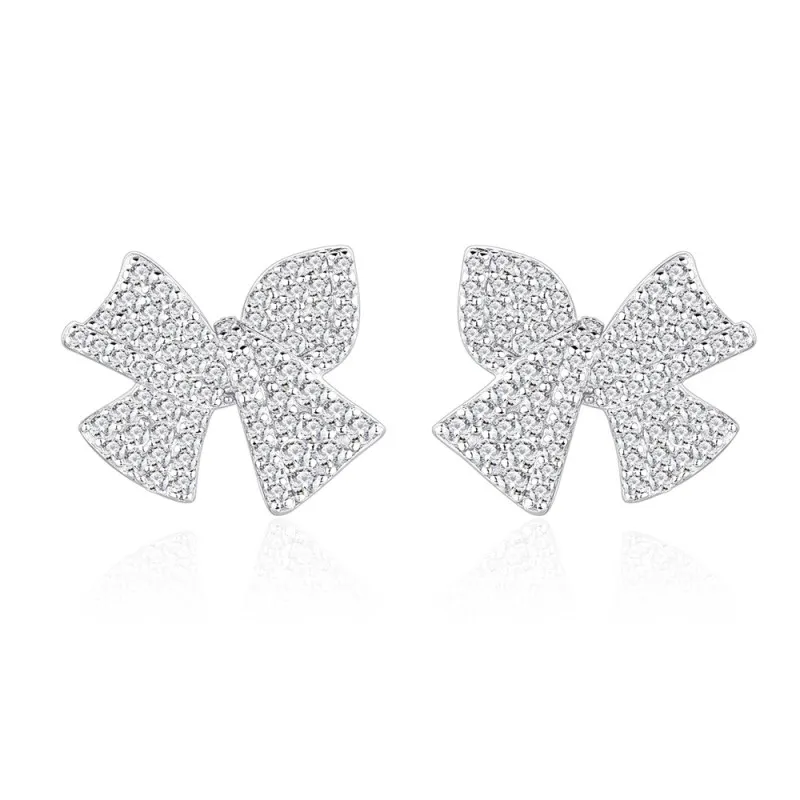 925 Sterling Silver Bowknot Zircon Stud Earring 40200578