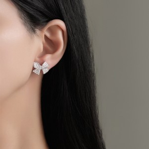 925 Sterling Silver Bowknot Zircon Stud Earring 40200578 925 Sterling Silver Bowknot Zircon Stud Earring 40200578