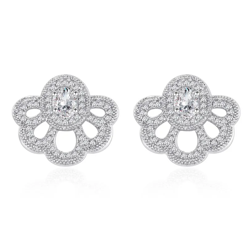 925 Sterling Silver CZ Fan-Shaped Flower Earring 40200579