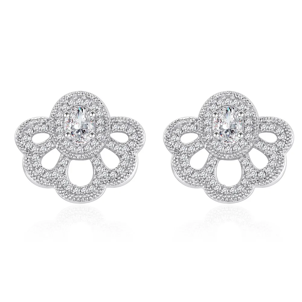 925 Sterling Silver CZ Fan-Shaped Flower Earring 40200579 925 Sterling Silver CZ Fan-Shaped Flower Earring 40200579