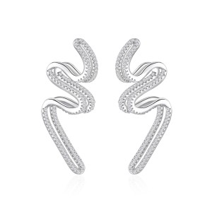 925 Sterling Silver Wave Curve Zircon Earring 40200580