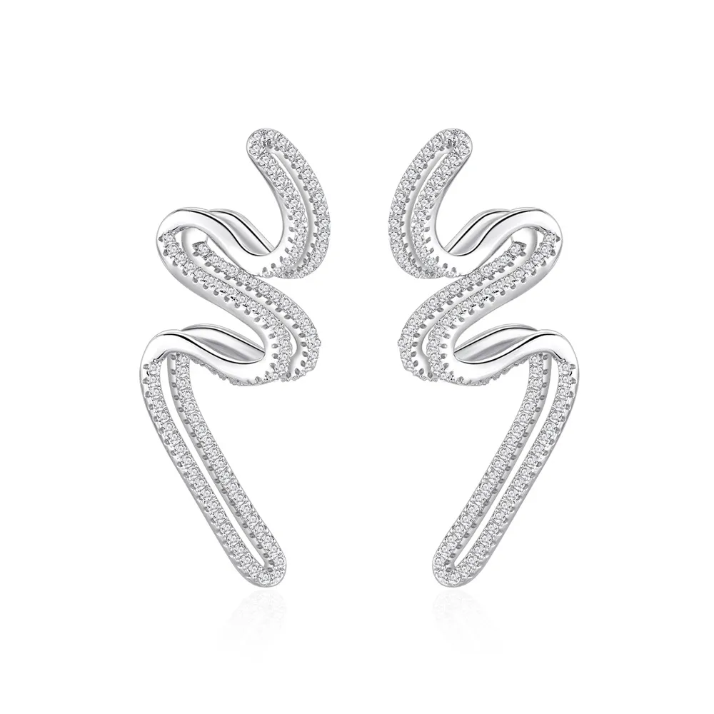 925 Sterling Silver Wave Curve Zircon Earring 40200580