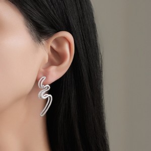 925 Sterling Silver Wave Curve Zircon Earring 40200580