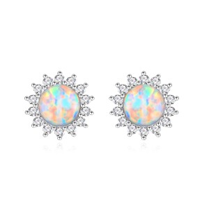 925 Sterling Silver 8mm Natural Opal Stud Earring 40200581 925 Sterling Silver 8mm Natural Opal Stud Earring 40200581
