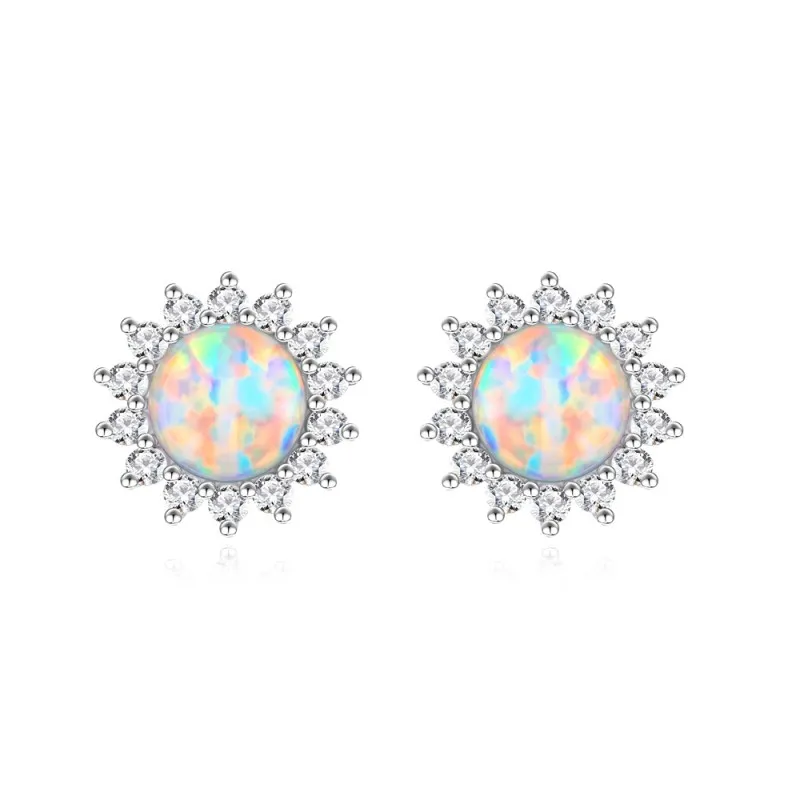 925 Sterling Silver 8mm Natural Opal Stud Earring 40200581