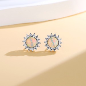 925 Sterling Silver 8mm Natural Opal Stud Earring 40200581 925 Sterling Silver 8mm Natural Opal Stud Earring 40200581