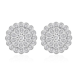 925 Sterling Silver Double-Layer Flower CZ Stud Earring 40200582 925 Sterling Silver Double-Layer Flower CZ Stud Earring 40200582