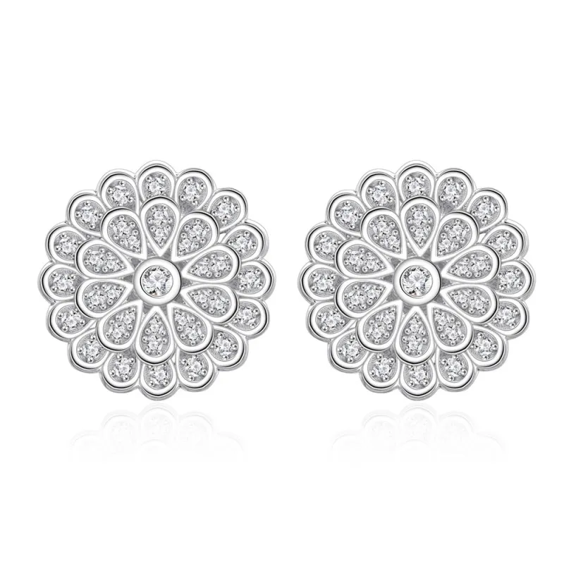 925 Sterling Silver Double-Layer Flower CZ Stud Earring 40200582